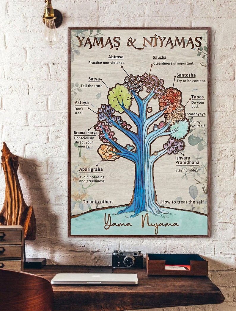 Yamas /& Niyamas Poster Yoga Wall Decor Meditation Poster Mindfulness Art Meditation Art Best Gift For Yoga Lover Tree of Life Poster