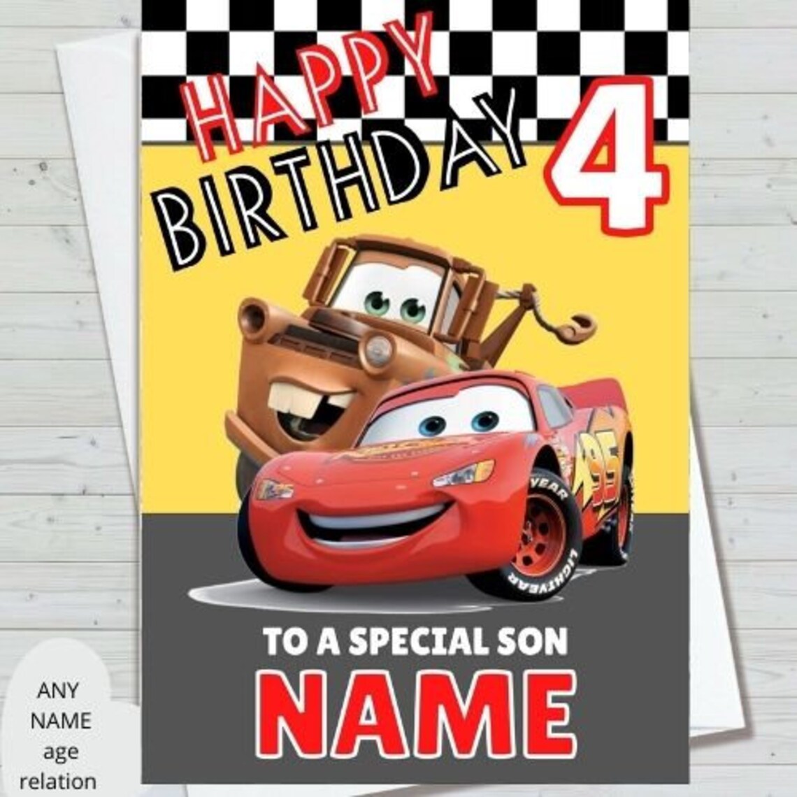 KIDS BIRTHDAY CARDS cars personalised any name age | Etsy