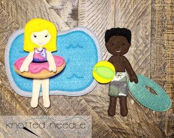 Pool Outfits and Accessories for Felt Doll, Felt Toys, Kaleidoscope Kids, In the Hoop Embroidery, ITH Embroidery Designs, In the Hoop Toys