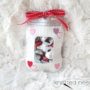 Valentine Mason Jar Treat Bag ITH Embroidery Design (Digital Download, 4x4 and 5x7 Hoop Options)