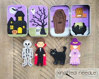Felt Halloween Playset, Travel Playset Embroidery Design, In the Hoop Embroidery, ITH Embroidery Designs, In the Hoop Toys, Halloween Toys