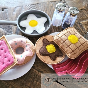 Breakfast Felt Food, In the Hoop Embroidery, ITH Embroidery Designs, In the Hoop Toys, Felt Waffle, Felt Pancake, Felt Donut