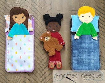 Pajamas and Sleepover Accessories for Felt Doll, Felt Toys, Kaleidoscope Kids, In the Hoop Embroidery, ITH Embroidery, In the Hoop Toys