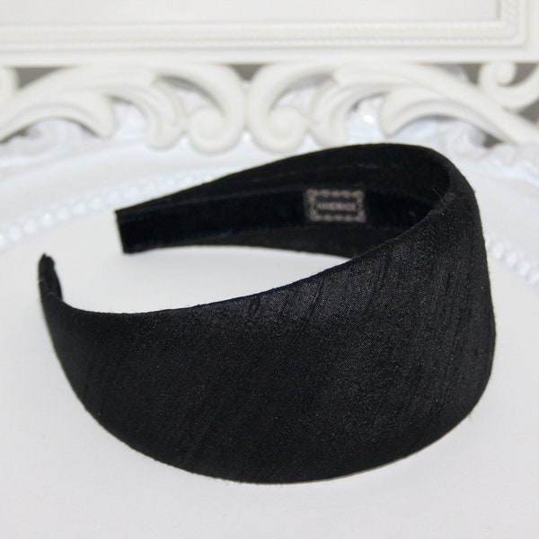 Pure silk headband Black 2.75" inch extra wide silk hair protection scarf classic waldorf hairband for women, more widths available