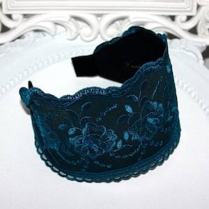 Embroidered 4 inches headband Petrol Blue hairband scarf Bohemian headpiece for women luxury wide head cover