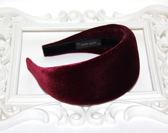 Burgundy padded headband, 2.75" inch Wide velvet hairband for women, Alopecia head cover, widths from 1.6" to 3,55" inch, plastic free