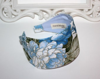 Peony print headband 3" inches wide cotton head scarf for medium and large head size