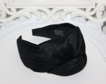 Pure silk knot headband Black 3" inch luxury 50s pin up top knot turban Elegant hairband for women