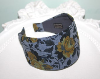 Chambray denim headband Wide cotton print head cover Blue & Mustard denim hairband for women comfy hair accessories