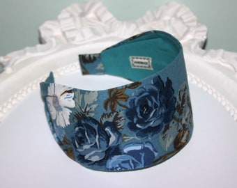 Headband for women Boho blue cotton print fabric head scarf alopecia head cover extra wide hairband