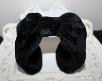 Fluffy ear warmer Black faux fur earmuffs women Headband turban Skiing & Running earmuff Warm headphones Winter head accessories