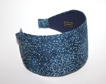 Blue fabric headband polka dot cotton hairband women gift for her more widths from 2" to 4" inches