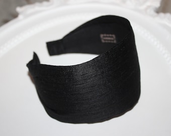 Black headbands Raw silk head scarf women's extra wide headband, more widths available, for medium and large head size