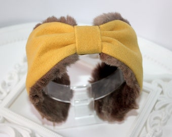 Mustard earmuffs women turban yellow ear warmer faux fur earmuffs fall fashion winter accessories wool winter turban cute girlfriend gift