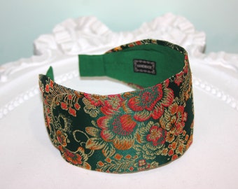 Green wide headband Statement jacquard hairband for women Luxury women head cover