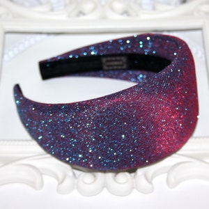 Stardust padded headband for women, Iridescent Purple wide & thick hairband, Events sparkle head scarf, plastic free, more widths available