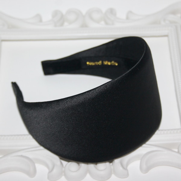 Black satin headband Textured satin head scarf Wide structured hairband Woman preppy head accessory, oversized headband