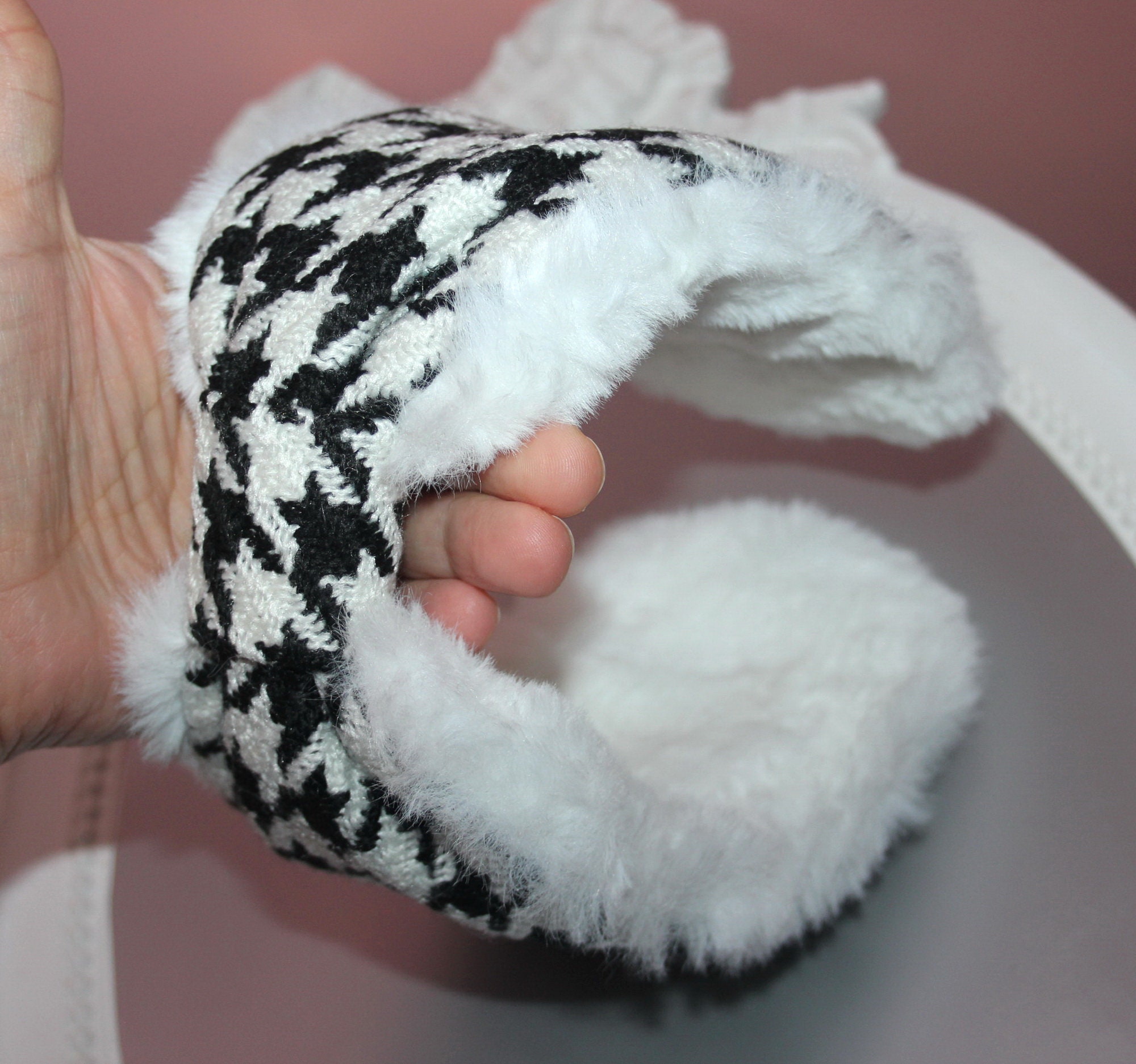White fur earmuffs women ear warmer turban offwhite&black Etsy