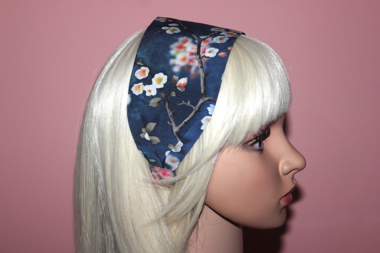 Navy blue wide headband for women Blossom hairband bandana Etsy