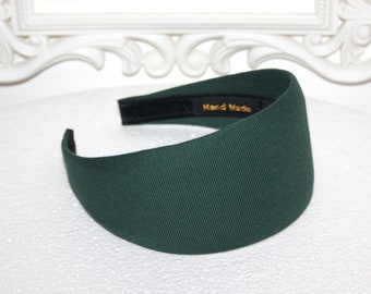 Dark Green wide headband Viscose hairband for women preppy head accessory, oversized headband