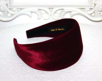 Dark Red silk velvet headband for women from 2" to 3.55" inch extra wide headband scarf classic waldorf hairband