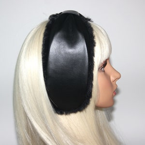 Black woman earmuffs faux leather/faux fur fluffy ear muffs skiing headphones running earmuffs ear warmer headband turban image 4