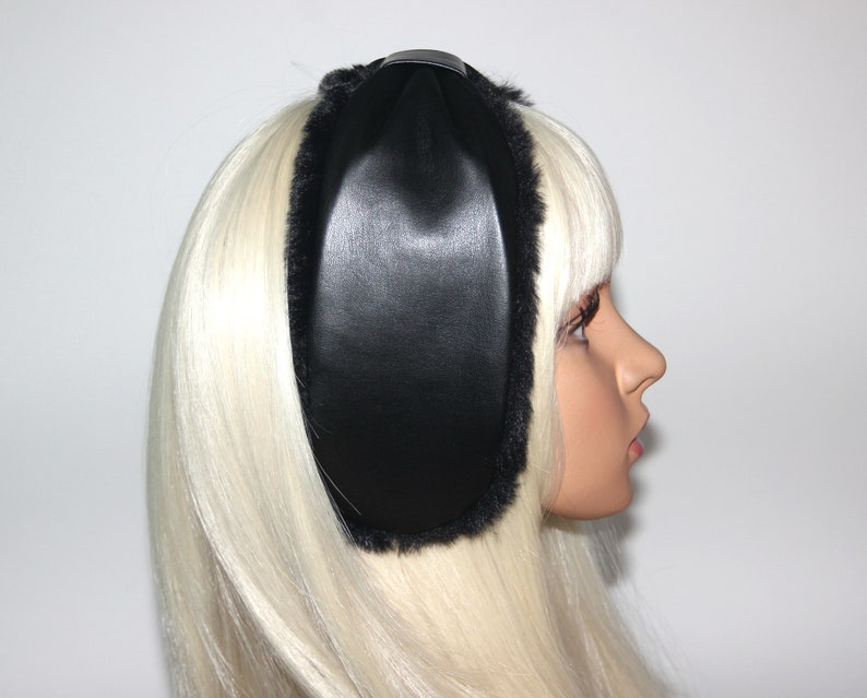 Black woman earmuffs faux leather/faux fur fluffy ear muffs skiing headphones running earmuffs ear warmer headband turban image 4