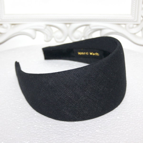 Greyish Black denim headband Wide cotton hairband for women rockabilly jeans hair accessory