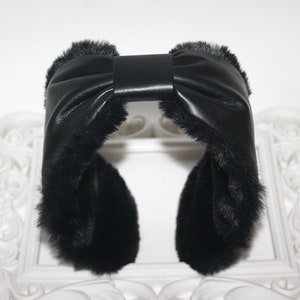 Black woman earmuffs faux leather/faux fur fluffy ear muffs skiing headphones running earmuffs ear warmer headband turban image 7