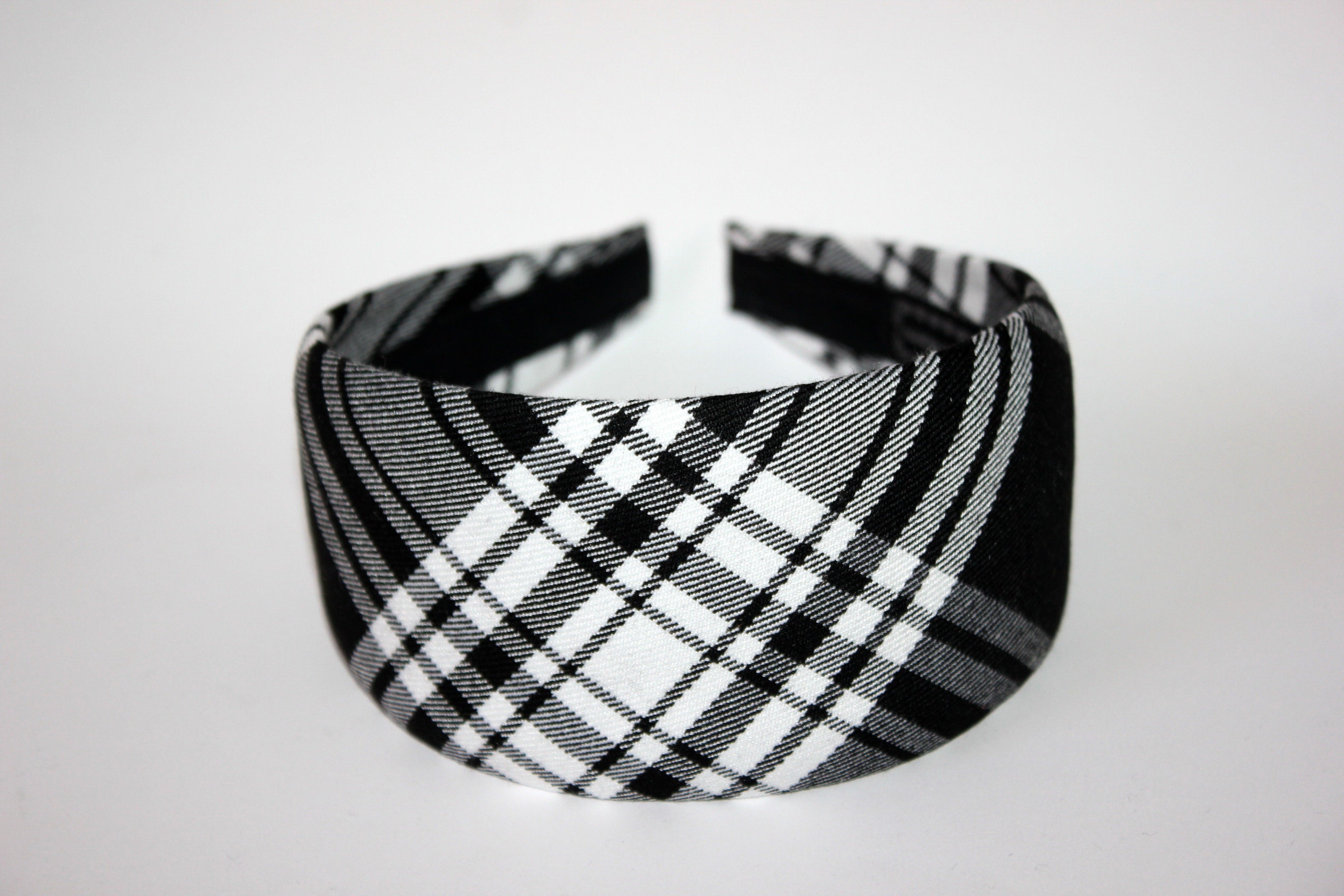 Plaid woman headband Black&White Wide tartan hairband for Etsy
