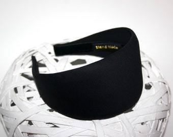 Cotton plain headband for women Black classic hairband scarf, plastic free head piece, multiple width options