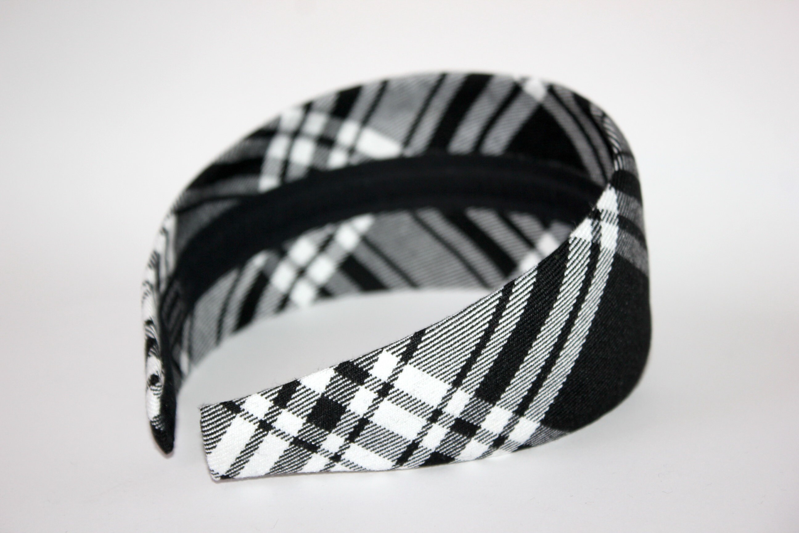 Plaid woman headband Black&White Wide tartan hairband for Etsy