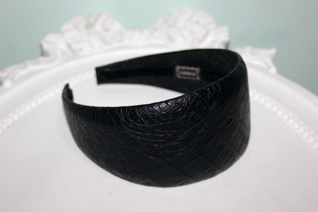 Embossed Alligator Headband Black Gator Faux Leather Hairband Extra