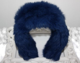 Dark Blue rabbit fur earmuff comfy ear warmer fluffy headband turban women skiing earmuffs headphones winter head accessories