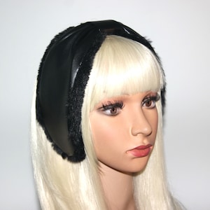 Black woman earmuffs faux leather/faux fur fluffy ear muffs skiing headphones running earmuffs ear warmer headband turban image 3