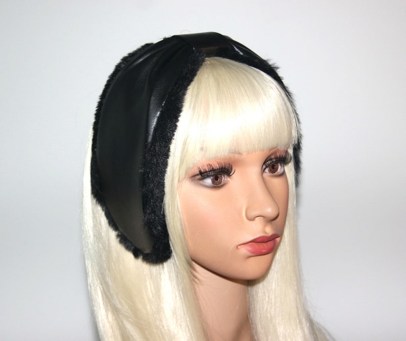 Black woman earmuffs faux leather/faux fur fluffy ear muffs skiing headphones running earmuffs ear warmer headband turban image 3