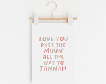 Love You Past the Moon - Pink & Biege | Unframed