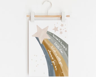 Twinkle Twinkle Little Star - Green, Blue & Brown | Unframed