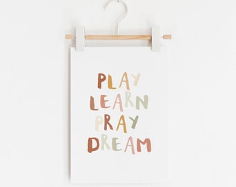 Islamic Nursery Print | Play Learn Pray Dream - Muted | Unframed