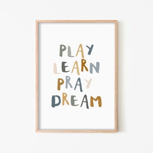 Play Learn Pray Dream - Navy/Greens  | Framed Print