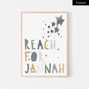 Nach Jannah greifen - Navy/Greens | Gerahmtes Druckbild