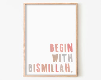 Begin with Bismillah - Pink & Biege | Framed