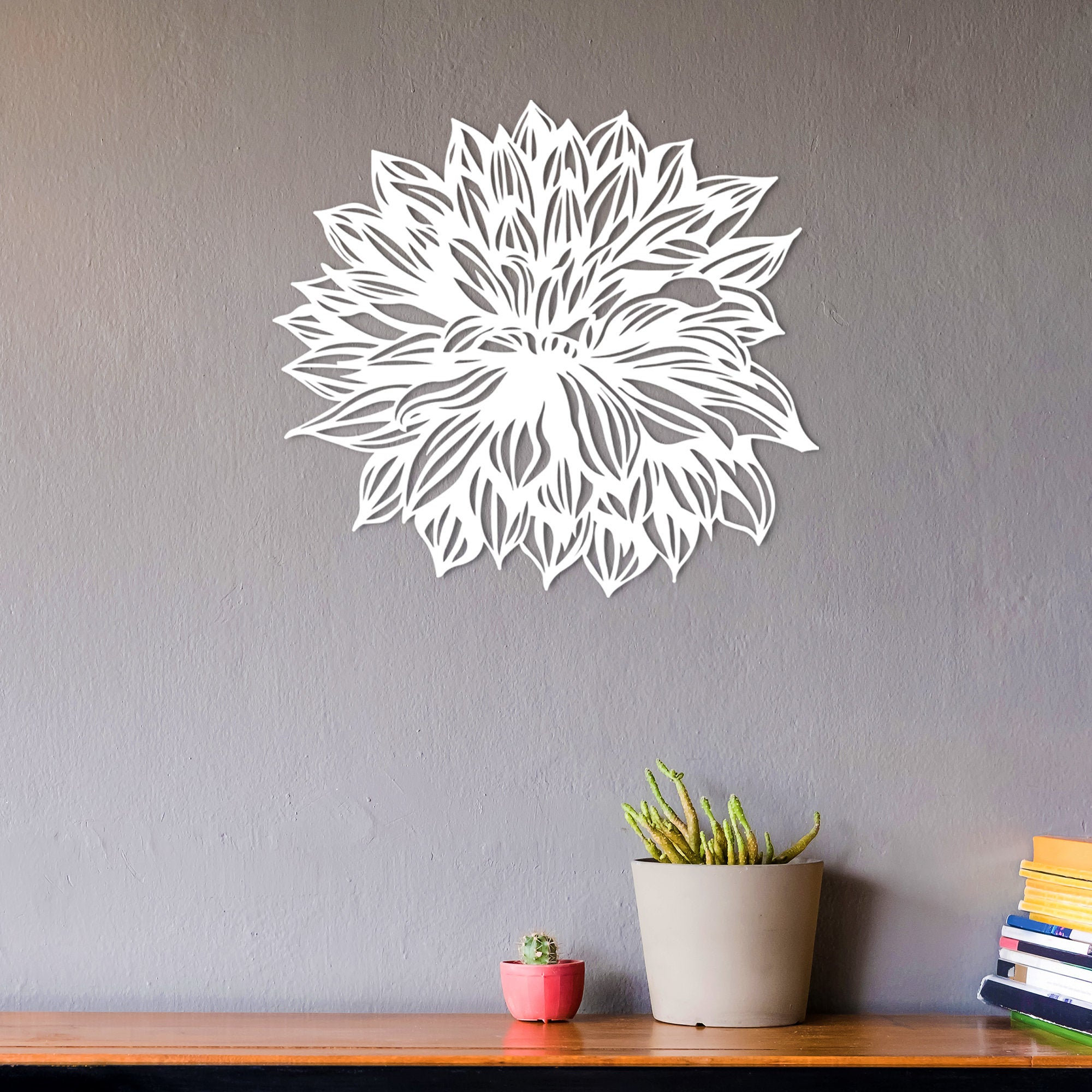 White Dahlia Flower Wall Art Metal Flower Decor Geometric Etsy
