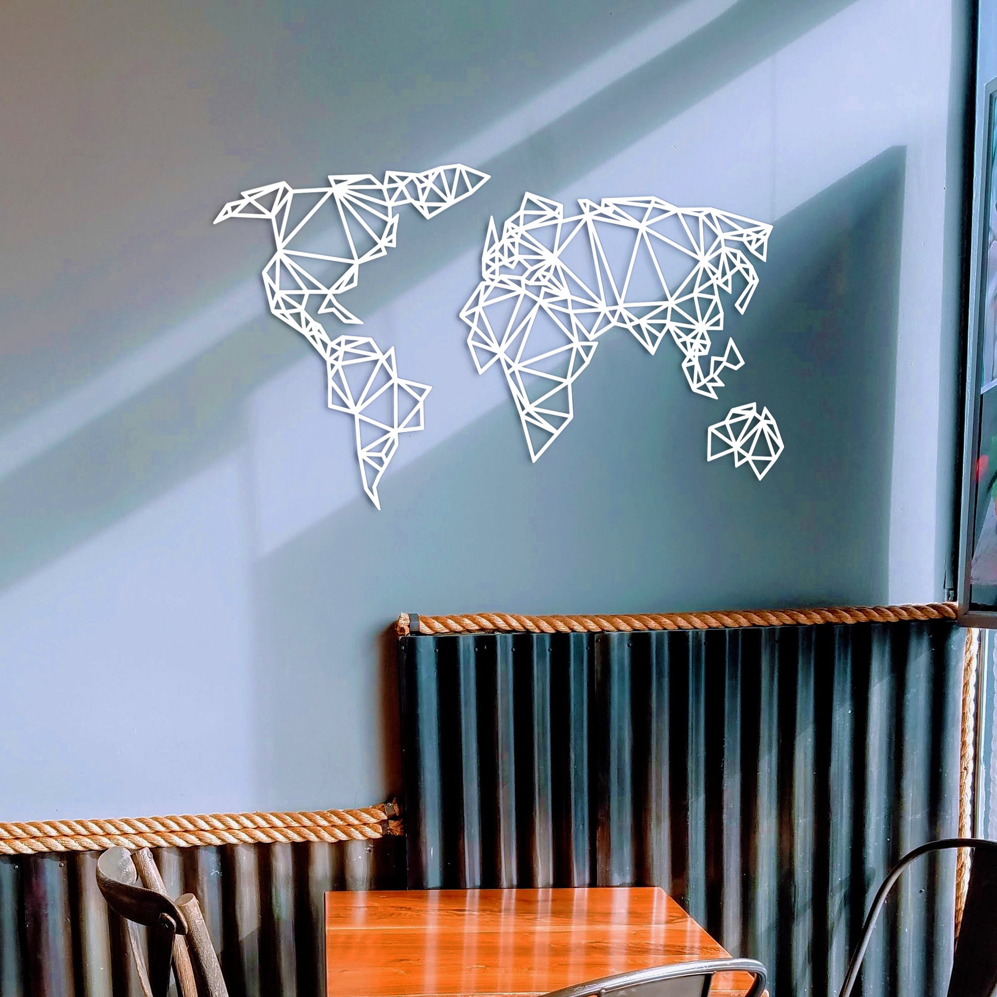 Metal World Map Geometric World Map Decor World Map Wall Art Images