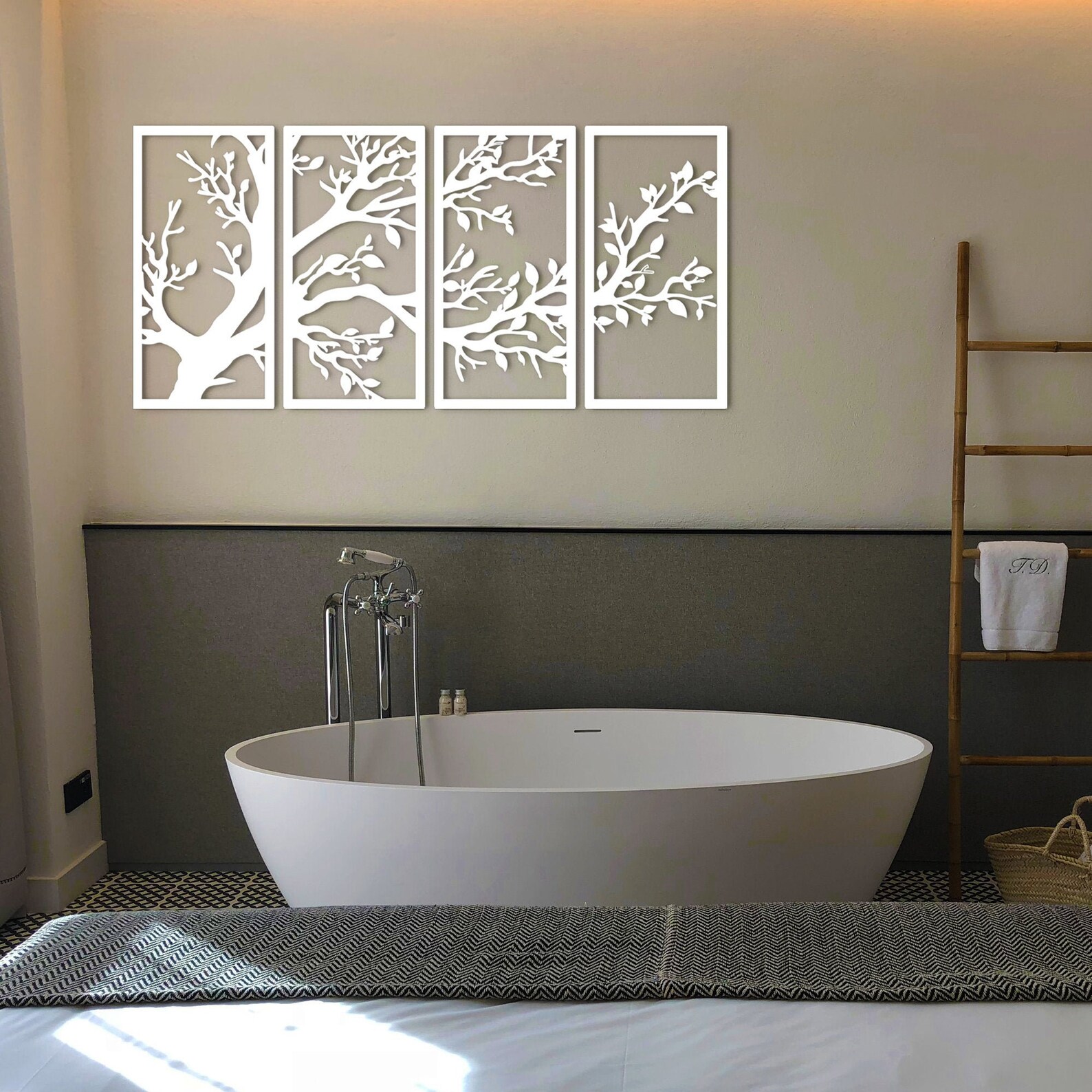 White Metal 4 Piece Tree Set Metal Wall Art Metal Wall Etsy