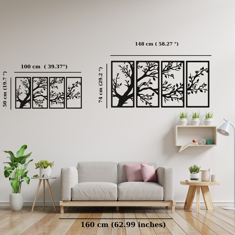 Tree of Life 4 Panels Metal Tree Wall Art Tree Sign Metal Etsy