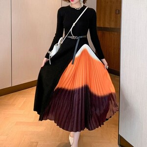 Pleated Sweater Elegant Knit Dress 