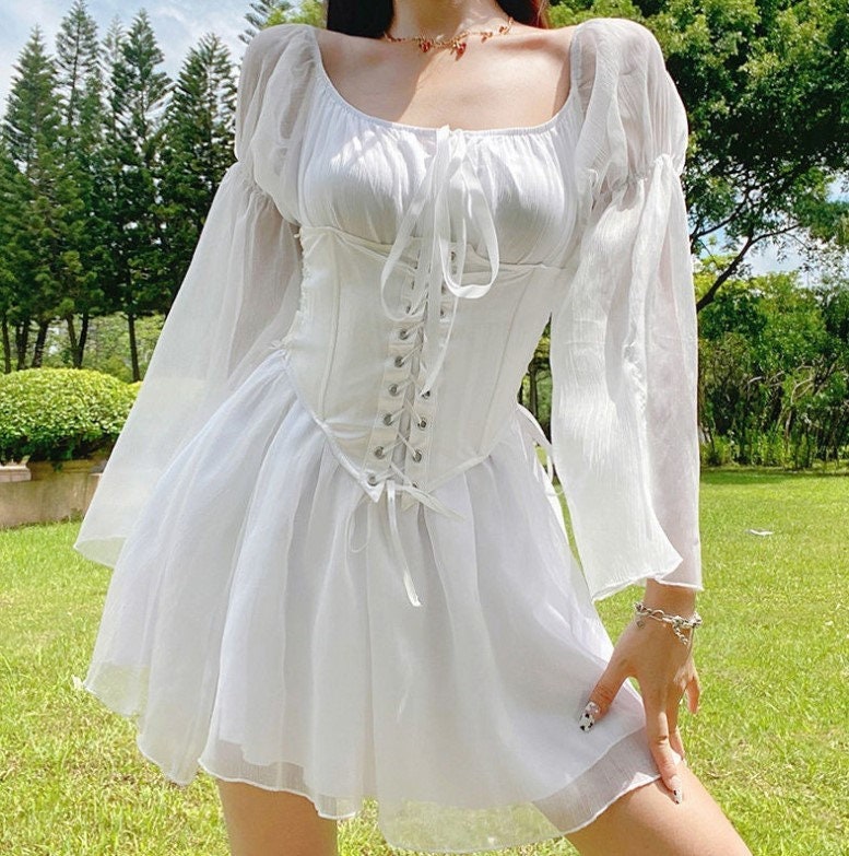 White Beach Corset Dress Women Fairy 