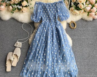 Floral Puff Sleeve Midi Dress | Fairy Princess Dress | Summer Dress for Women | Wedding Guest Dress | Milkmaid Dress | One Size