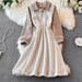 Apricot Cottage Core Patchwork Turndown With Collar Woman Dress | Solid Casual Winter Style High Waist A-line Long-Sleeved Dresses-One size